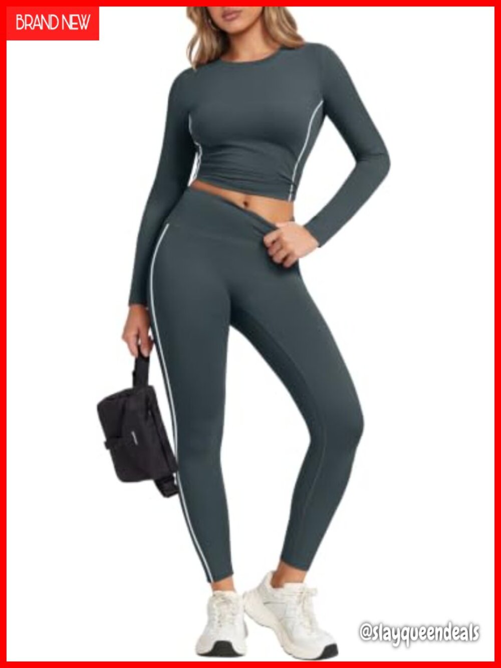 Women's 2 Piece Workout Set Leggings with Pockets Long Sleeve Top